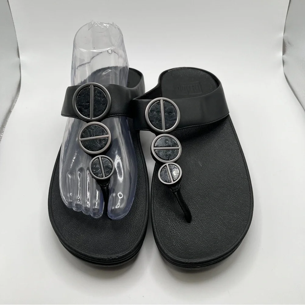 NWOB FitFlop Women's Metallic Medallion Flip Flop size US 8 black comfort 1191 - Picture 4 of 10